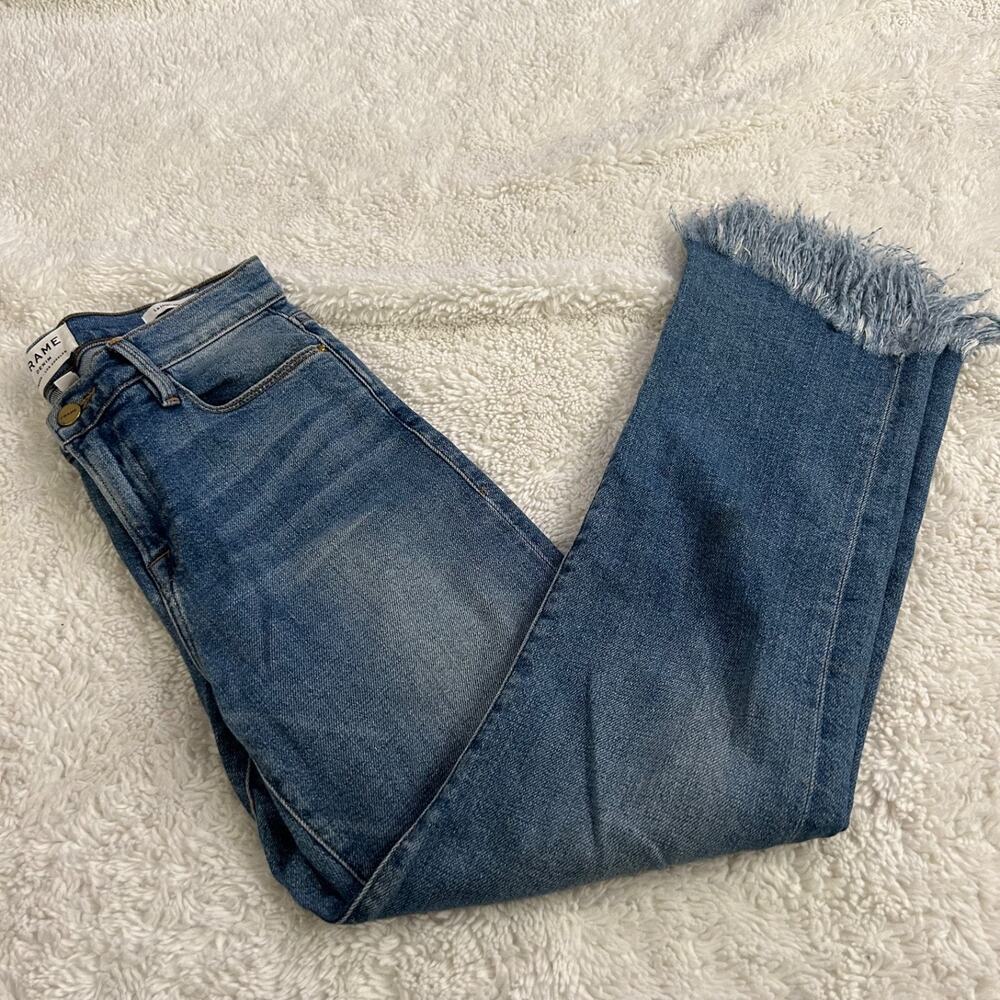 FRAME Le High Straight Raw Ankle Jeans 26 Hippie Casual Teacher Cotton Preppy